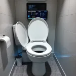 AI illustration: perform automated full daily health diagnosis based on stool and urine samples in a toilet